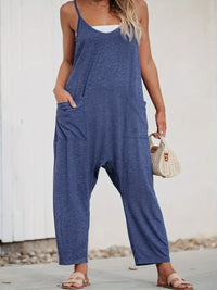 Loose Fit Spaghetti Strap Wide Leg Overalls with Pockets