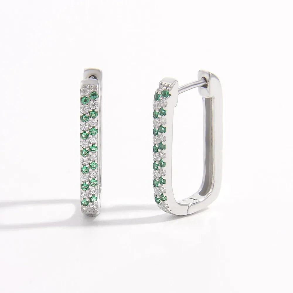 Elegant 925 Sterling Silver Earrings with Inlaid Zircon Stones - Platinum-Plated Design