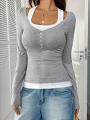 Scoop Neck Long Sleeve T-Shirt - Slightly Stretchy, 95% Polyester for Comfort, Easy Care - Store 42