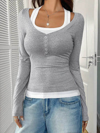 Scoop Neck Long Sleeve T-Shirt - Slightly Stretchy, 95% Polyester for Comfort, Easy Care - Store 42
