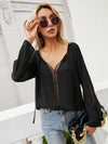 Ivy Lane Tie Neck Long Sleeve Semi-Sheer Blouse Black