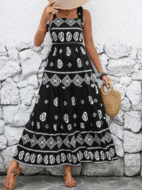 Printed Square Neck Maxi Cami Dress Black