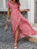 Printed Surplice Maxi Dress with Flutter Sleeves