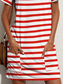 Contrast Striped Round Neck Short Sleeve Dress