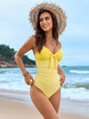 Lace Detail Crisscross Back One-Piece Swimwear Yellow