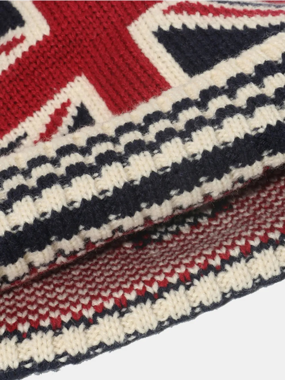 US Flag Knit Hat with Roll Rim - Comfortable Acrylic-Polyester Blend for All Seasons