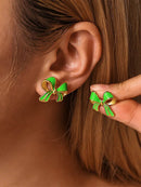 18K Gold-Plated Stainless Steel Oil Drip Bow Stud Earrings - Elegant Fashion Jewelry - Store 42