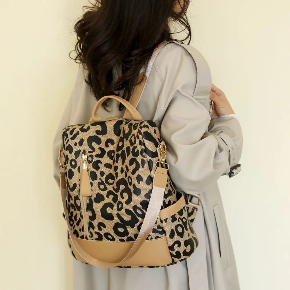 Trendy Medium Leopard Print PU Leather Backpack for Stylish On-the-Go Adventures