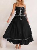 Devine Frill Ruffled Hem Midi Cami Dress Black