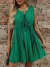 Tied Front Pleated Sleeveless Mini Dress Green