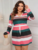 Honey Plus Size Striped V-Neck Long Sleeve Mini Dress - Store 42
