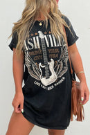 Graphic Round Neck Short Sleeve Tee Dress Black