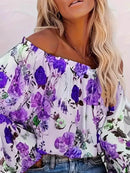 Full Size Floral Off-Shoulder Bell Sleeve Blouse Plus Size - Store 42