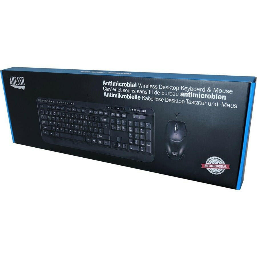 Adesso 2.4GHz Wireless Keyboard And Mouse Combo - Antimicrobial, Quiet Membrane, 14 Hotkeys