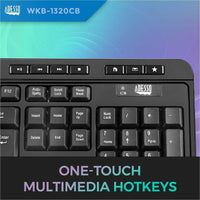 Adesso 2.4GHz Wireless Keyboard And Mouse Combo - Antimicrobial, Quiet Membrane, 14 Hotkeys