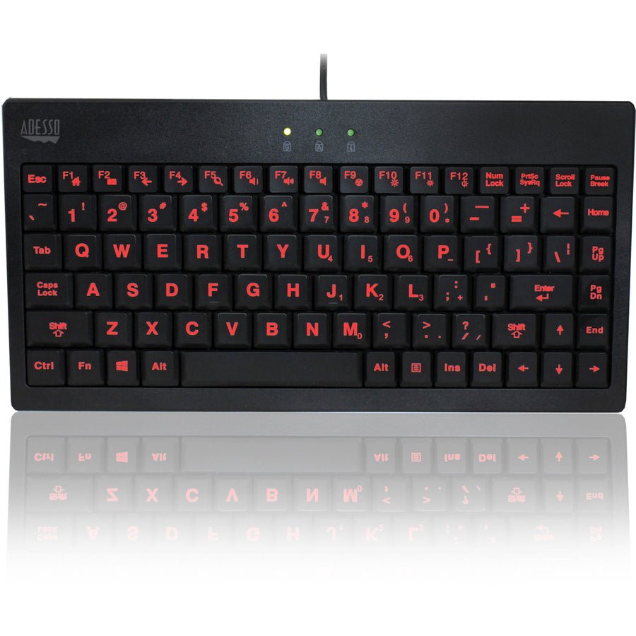 Adesso AKB-110EB 3-Color Illuminated Mini Keyboard with Quiet Membrane Switches, Large Print Keys