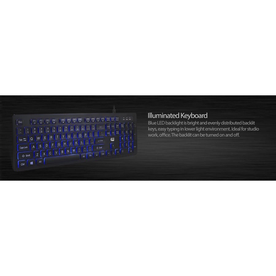 Adesso AKB-139CB Multimedia Illuminated Keyboard with 2X Large Print Keys & Blue Backlit Design