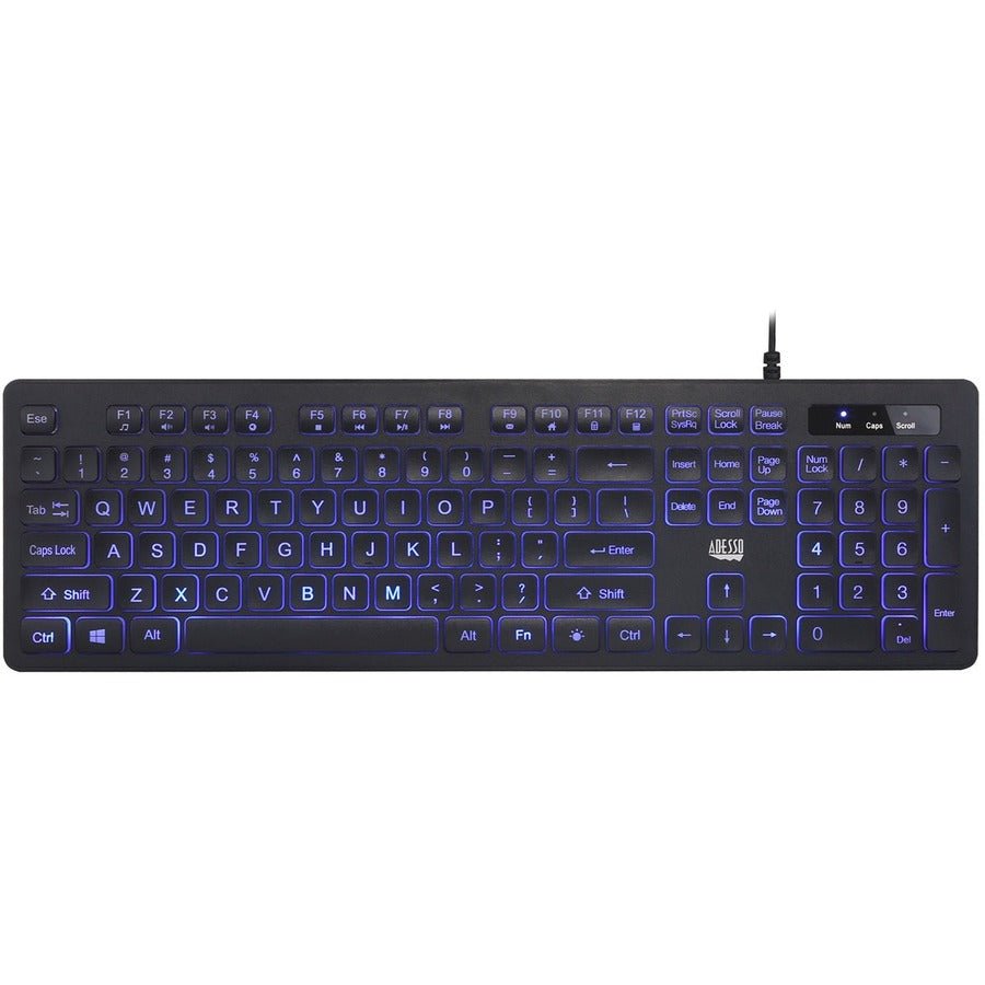 Adesso AKB-139CB Multimedia Illuminated Keyboard with 2X Large Print Keys & Blue Backlit Design
