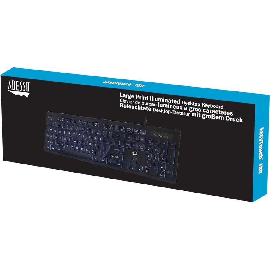 Adesso AKB-139CB Multimedia Illuminated Keyboard with 2X Large Print Keys & Blue Backlit Design