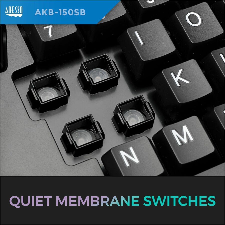 Adesso AKB - 150UB - TAA Secure Black Ergonomic Desk Keyboard with Built - In Smart Card Reader - Store 42