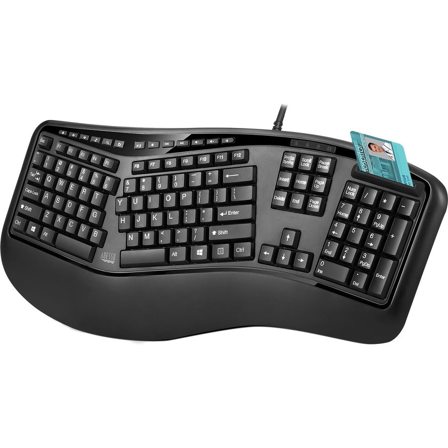 Adesso AKB-150UB-TAA Secure Black Ergonomic Desk Keyboard with Built-In Smart Card Reader