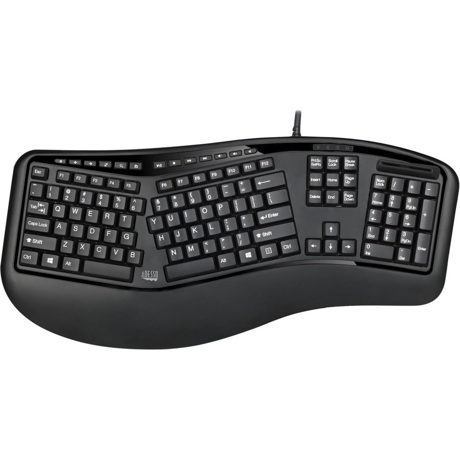 Adesso AKB - 150UB - TAA Secure Black Ergonomic Desk Keyboard with Built - In Smart Card Reader - Store 42