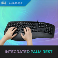 Adesso AKB - 150UB - TAA Secure Black Ergonomic Desk Keyboard with Built - In Smart Card Reader - Store 42