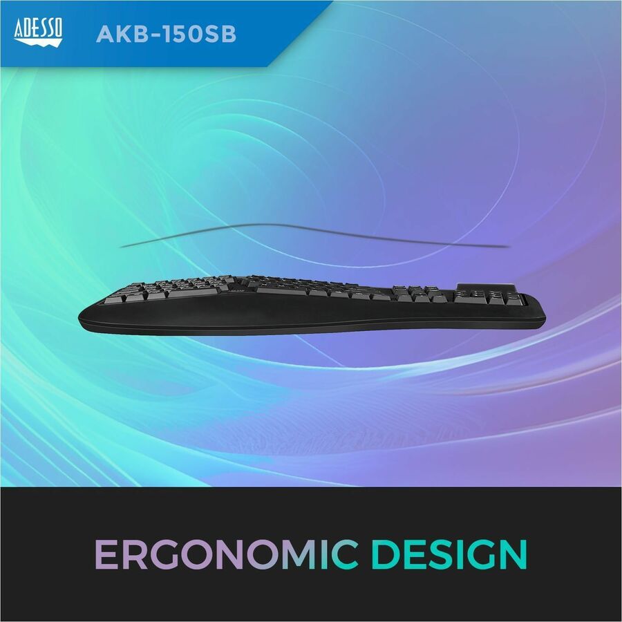 Adesso AKB - 150UB - TAA Secure Black Ergonomic Desk Keyboard with Built - In Smart Card Reader - Store 42