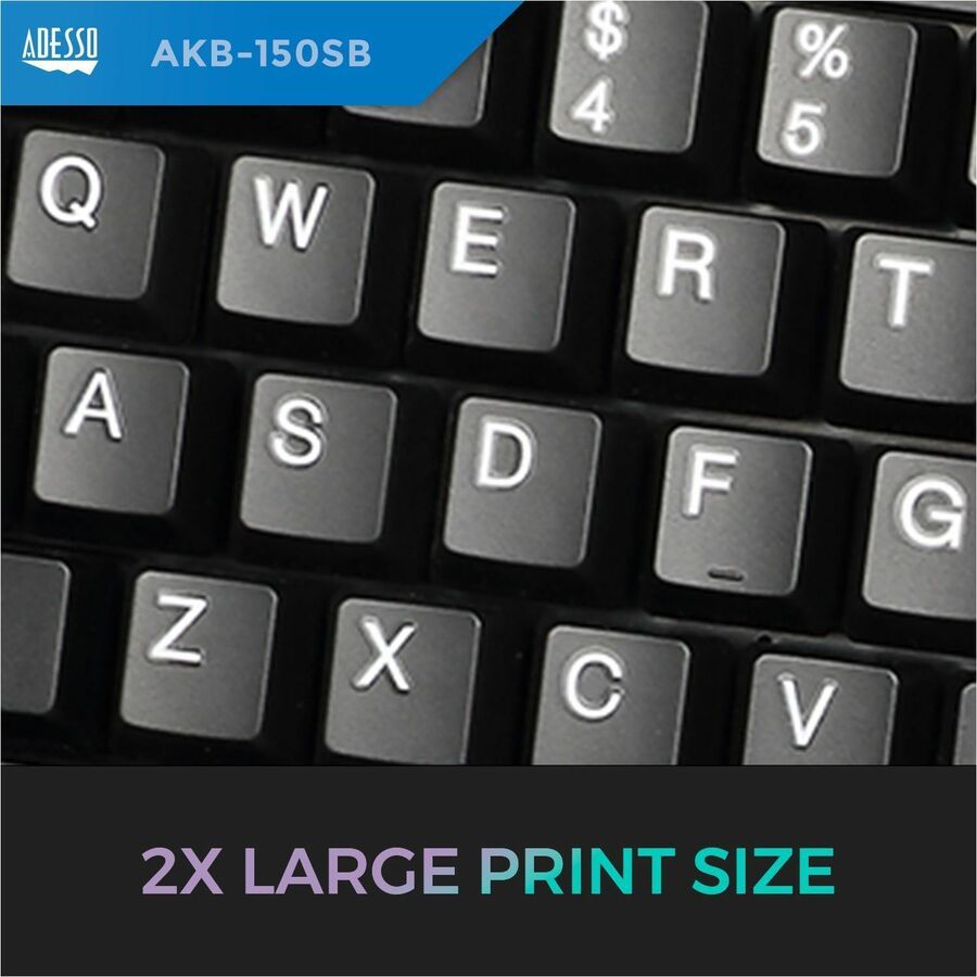 Adesso AKB - 150UB - TAA Secure Black Ergonomic Desk Keyboard with Built - In Smart Card Reader - Store 42