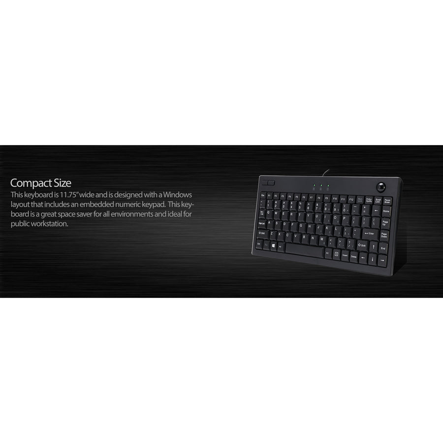 Adesso AKB-310UB Mini Trackball Keyboard with Optical Trackball | Compact USB Keyboard for Precise Control