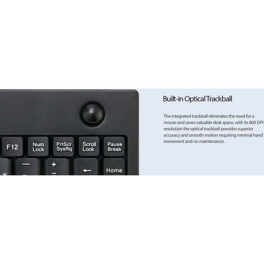 Adesso AKB-310UB Mini Trackball Keyboard with Optical Trackball | Compact USB Keyboard for Precise Control