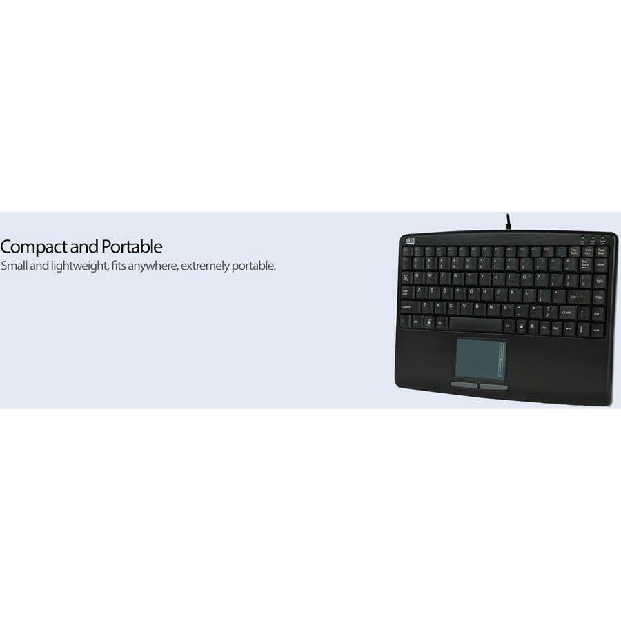 Adesso AKB 410UB Slim Touch Mini Keyboard with Touchpad - Compact, Integrated Touchpad, and Numeric Keypad