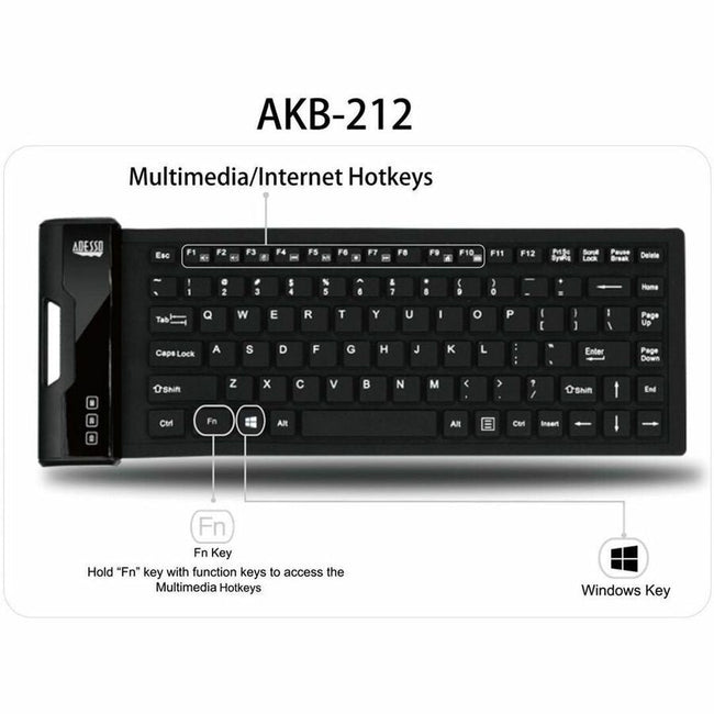 Adesso Antimicrobial USB Keyboard - Waterproof, Flexible Design for Health and Safety