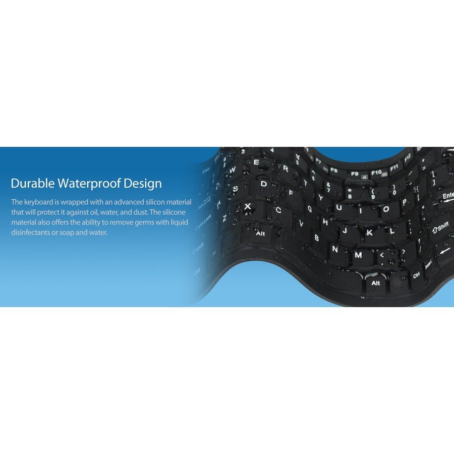 Adesso Antimicrobial Waterproof Flex Keyboard - Compact USB Design for Travel & Outdoor Use - Store 42