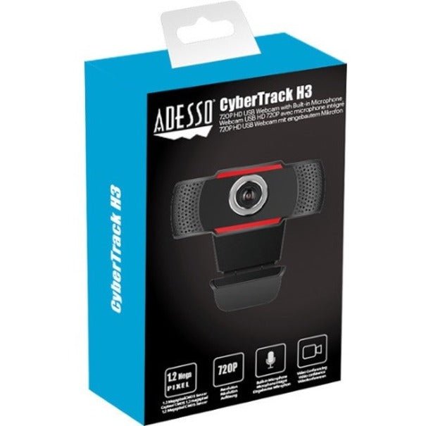 Adesso CyberTrack H3 Webcam 720P HD Video 30 FPS with Built-In Microphone for Video Conferencing