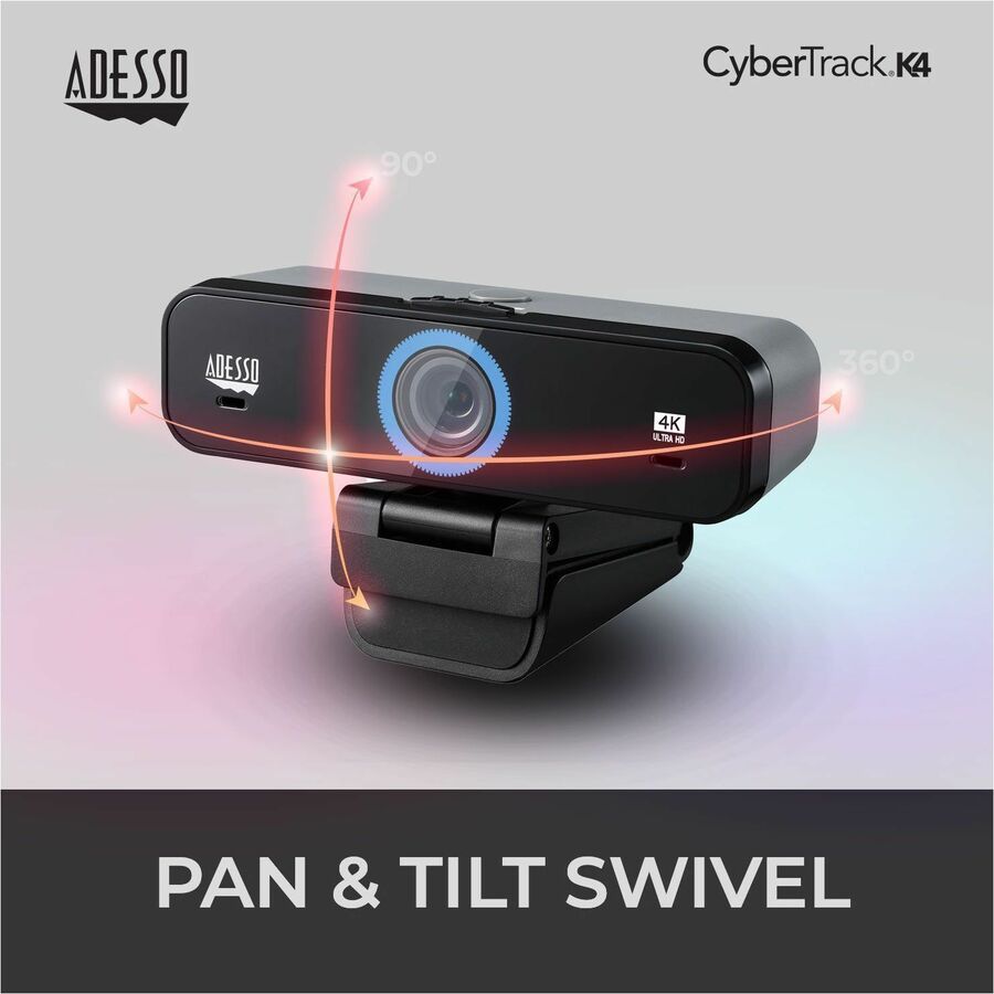 Adesso CyberTrack K4 8MP 4K Webcam - Ultra HD, Dual Microphones, 5 Adjustable Angles