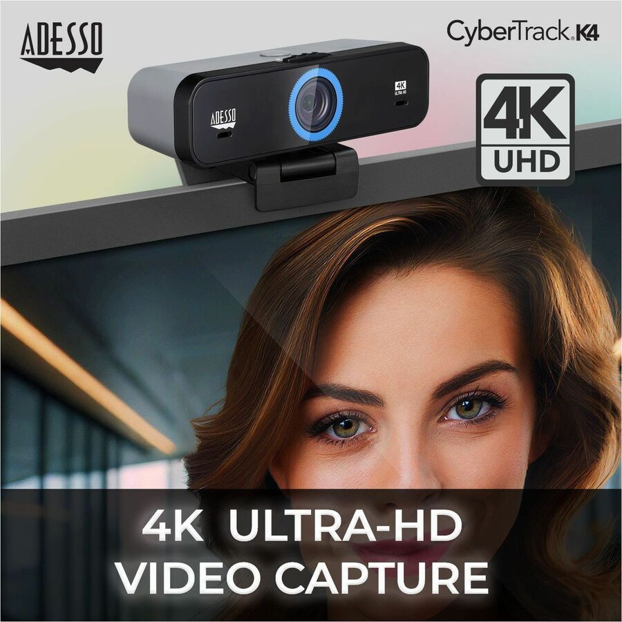 Adesso CyberTrack K4 8MP 4K Webcam - Ultra HD, Dual Microphones, 5 Adjustable Angles