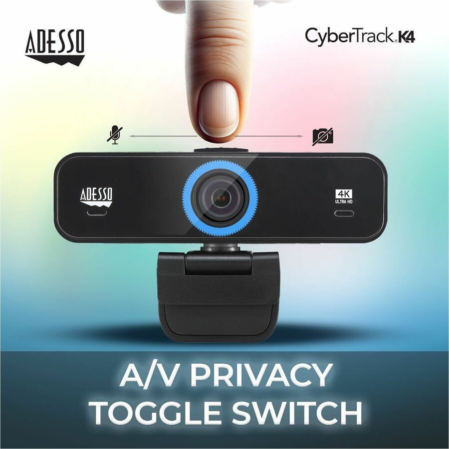 Adesso CyberTrack K4 8MP 4K Webcam - Ultra HD, Dual Microphones, 5 Adjustable Angles