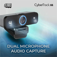 Adesso CyberTrack K4 8MP 4K Webcam - Ultra HD, Dual Microphones, 5 Adjustable Angles