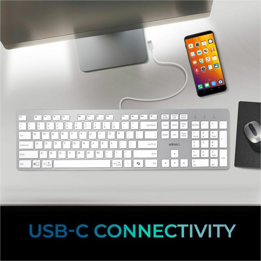 Adesso EasyTouch 730UW USB - C Keyboard - CoPilot AI Ready, Low Profile Scissor Switch, Multi - OS Compatible - Store 42