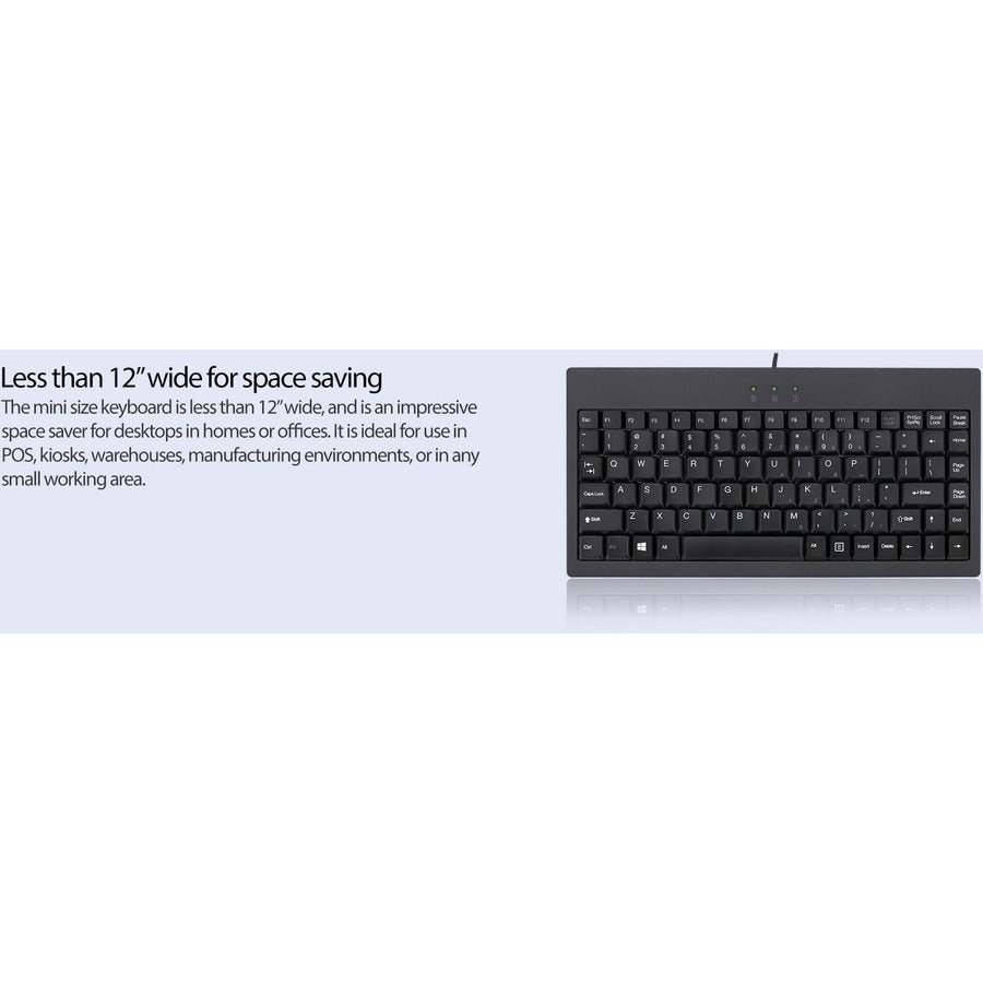 Adesso EasyTouch AKB - 110B Mini Keyboard - USB/PS2, 87 Keys, Space - Saving Design, Membrane Keys - Store 42