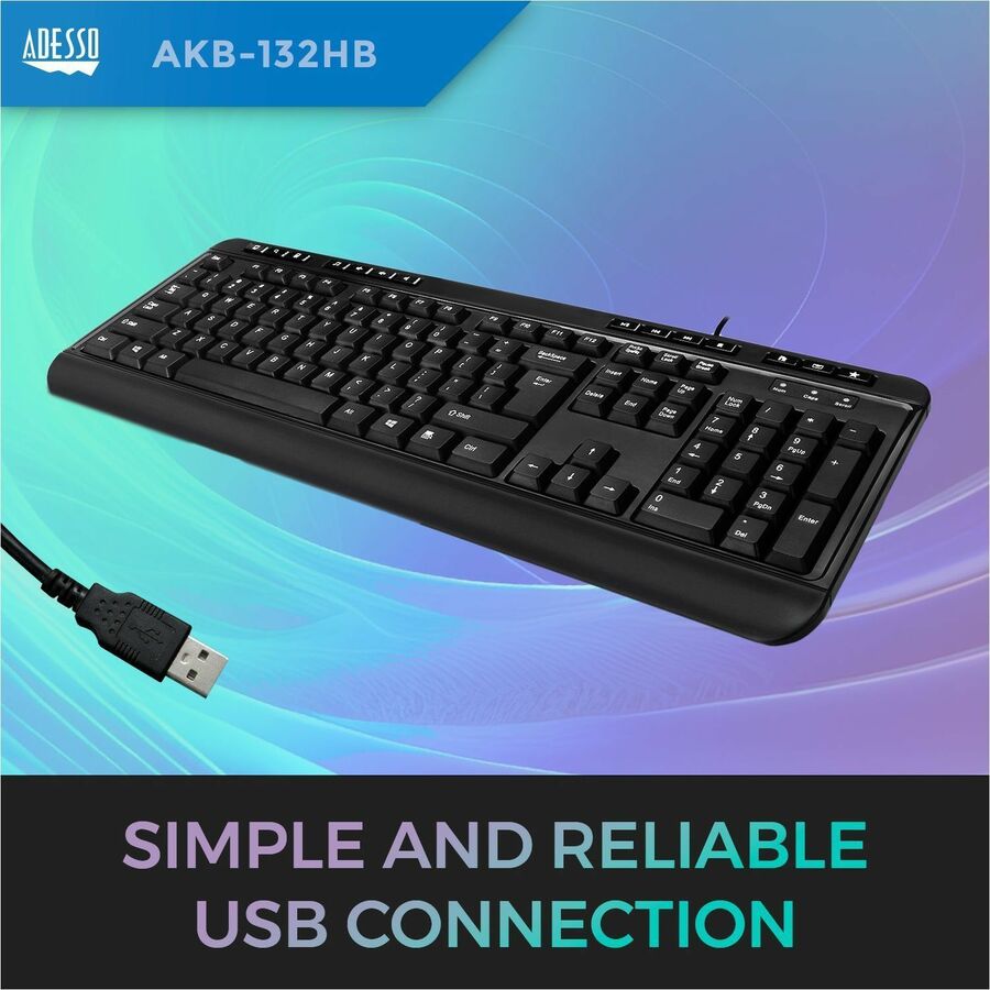 Adesso Multimedia Keyboard with 3 - Port USB Hub, Quiet Membrane Keys & 14 Hotkeys, Black - Store 42