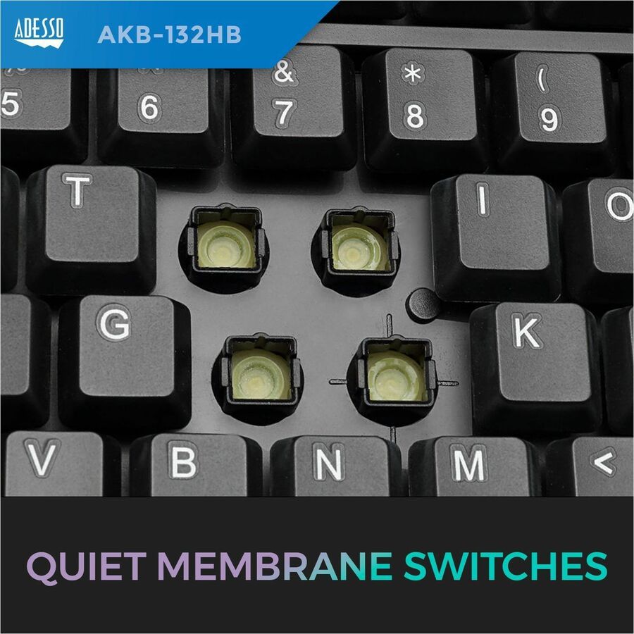 Adesso Multimedia Keyboard with 3 - Port USB Hub, Quiet Membrane Keys & 14 Hotkeys, Black - Store 42