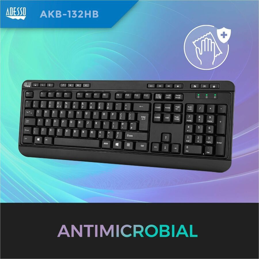 Adesso Multimedia Keyboard with 3 - Port USB Hub, Quiet Membrane Keys & 14 Hotkeys, Black - Store 42