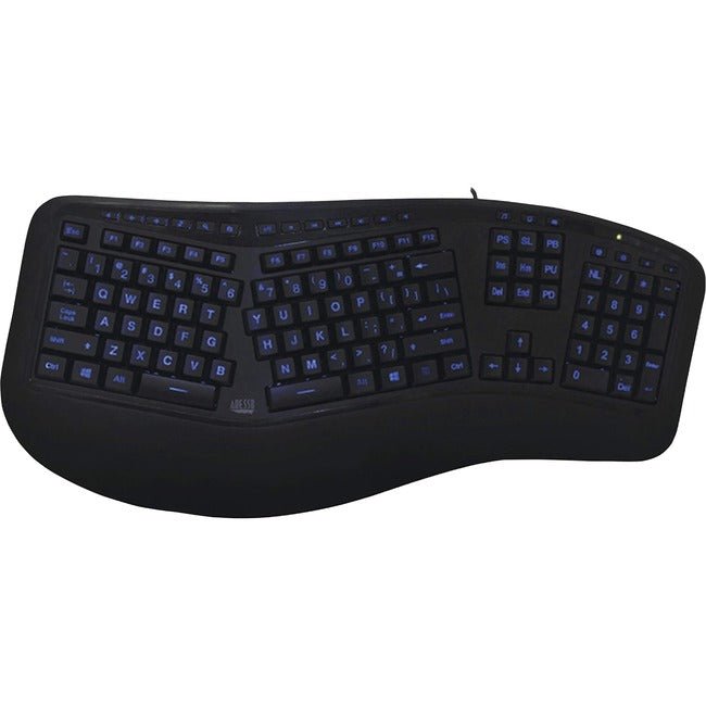 Adesso Tru-Form 150 Ergonomic Keyboard with 3-Color Backlight, Split Key Design, and Integrated Palm Rest