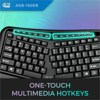 Adesso Tru-Form 150 Ergonomic Keyboard with 3-Color Backlight, Split Key Design, and Integrated Palm Rest