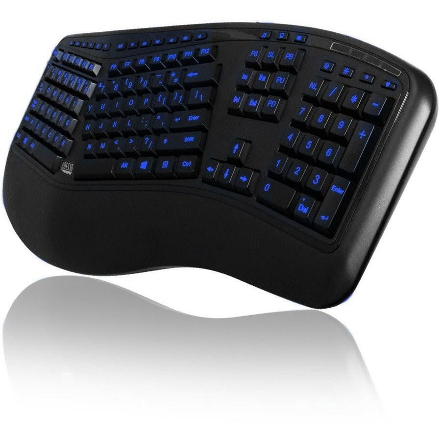 Adesso Tru-Form 150 Ergonomic Keyboard with 3-Color Backlight, Split Key Design, and Integrated Palm Rest