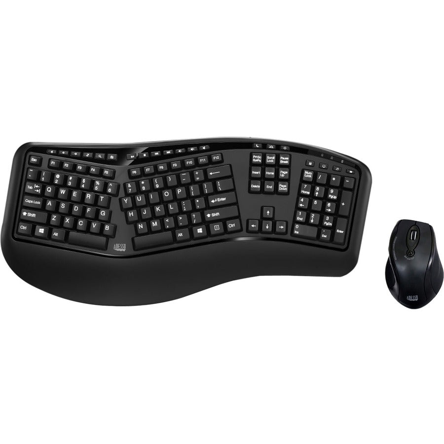 Adesso Tru-Form 1500 Wireless Ergonomic Keyboard & Mouse - 2.4GHz RF, DPI Switch, Multimedia Hotkeys