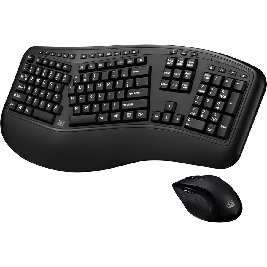 Adesso Tru - Form 1500 Wireless Ergonomic Keyboard & Mouse - 2.4GHz RF, DPI Switch, Multimedia Hotkeys - Store 42