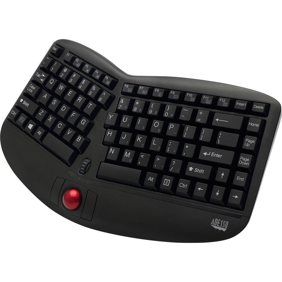Adesso Tru-Form 3150 Wireless Ergonomic Trackball Keyboard with Built-In Scroll Wheel, Palm Rest